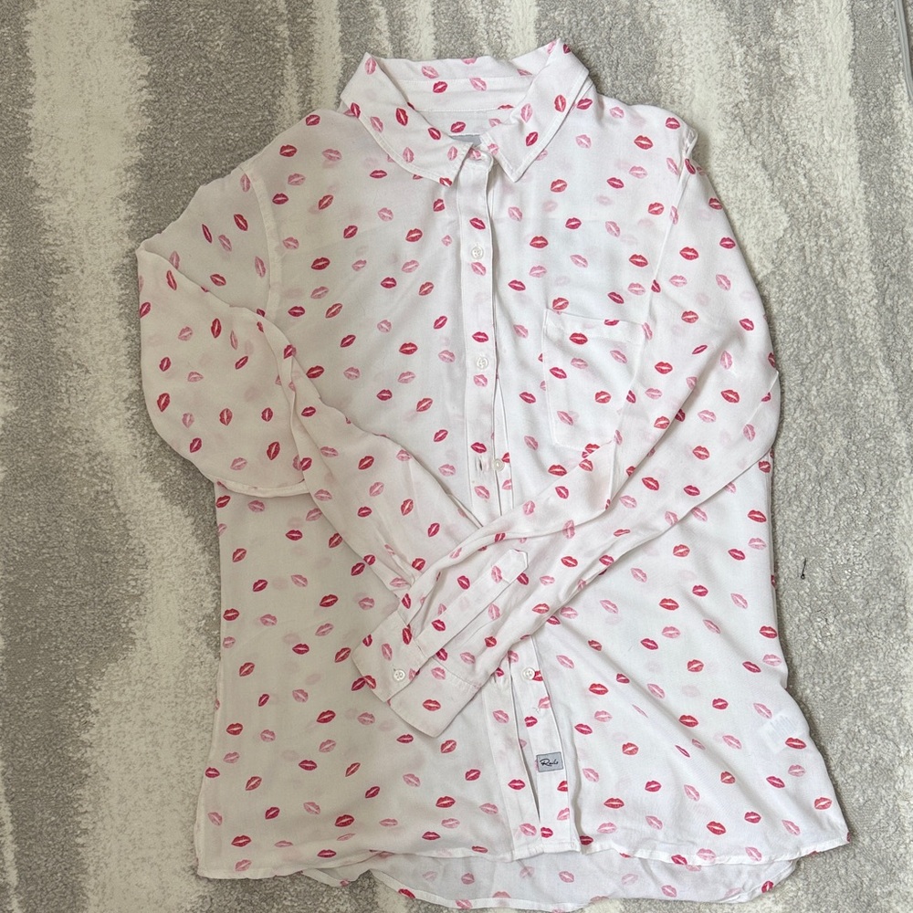 Rails White Blouse with Lip Print